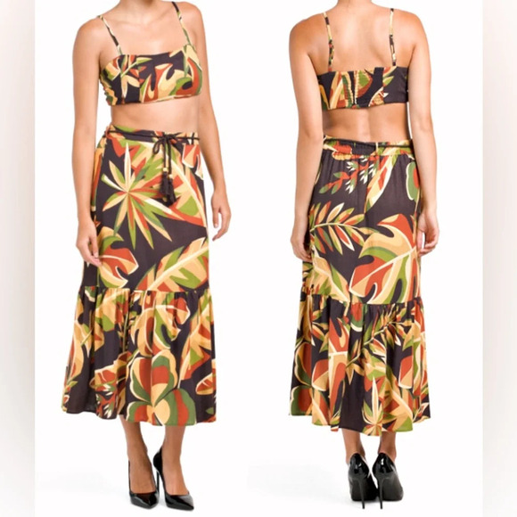 House of Harlow 1960 Other - HOUSE OF HARLOW 1960 Linen Blend Crop Top and Tiered Maxi Skirt Set Size M
